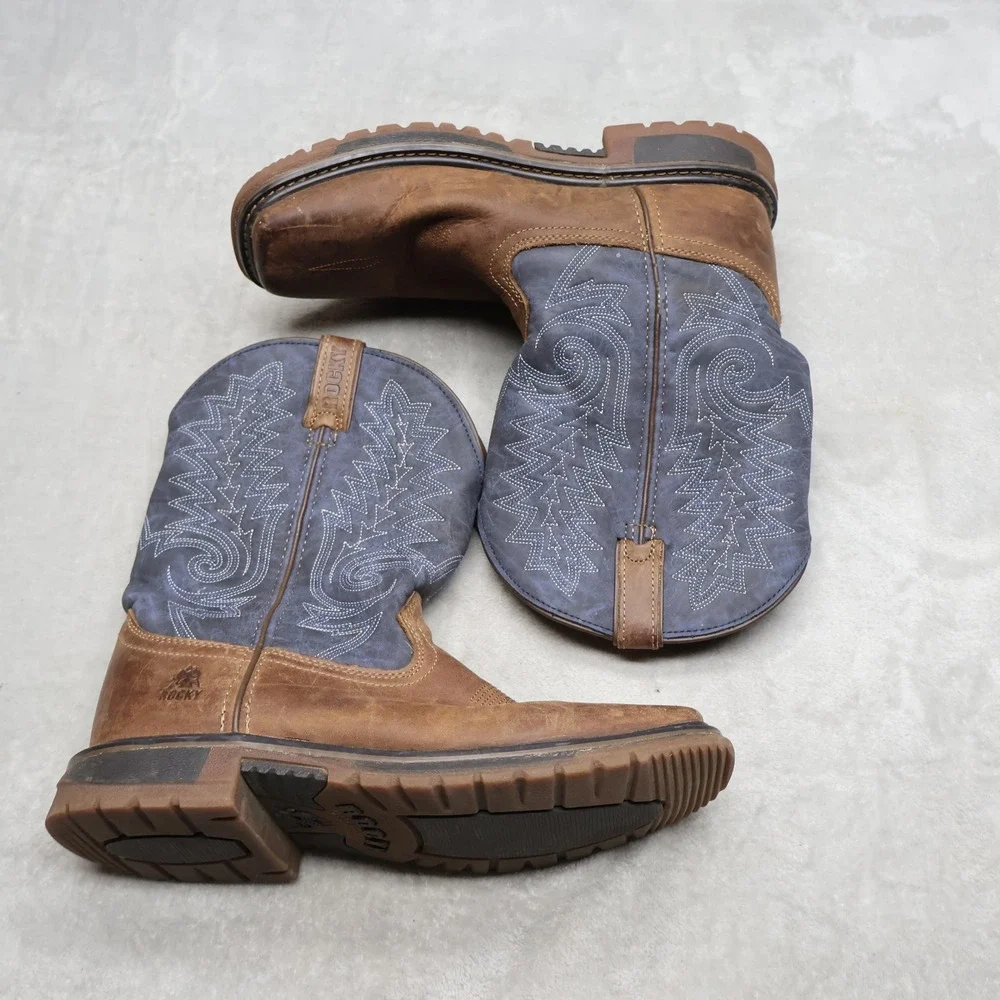 Rocky Youth 6M Western Boots Brown Denim Country Ranch Square Toe RKW0255Y